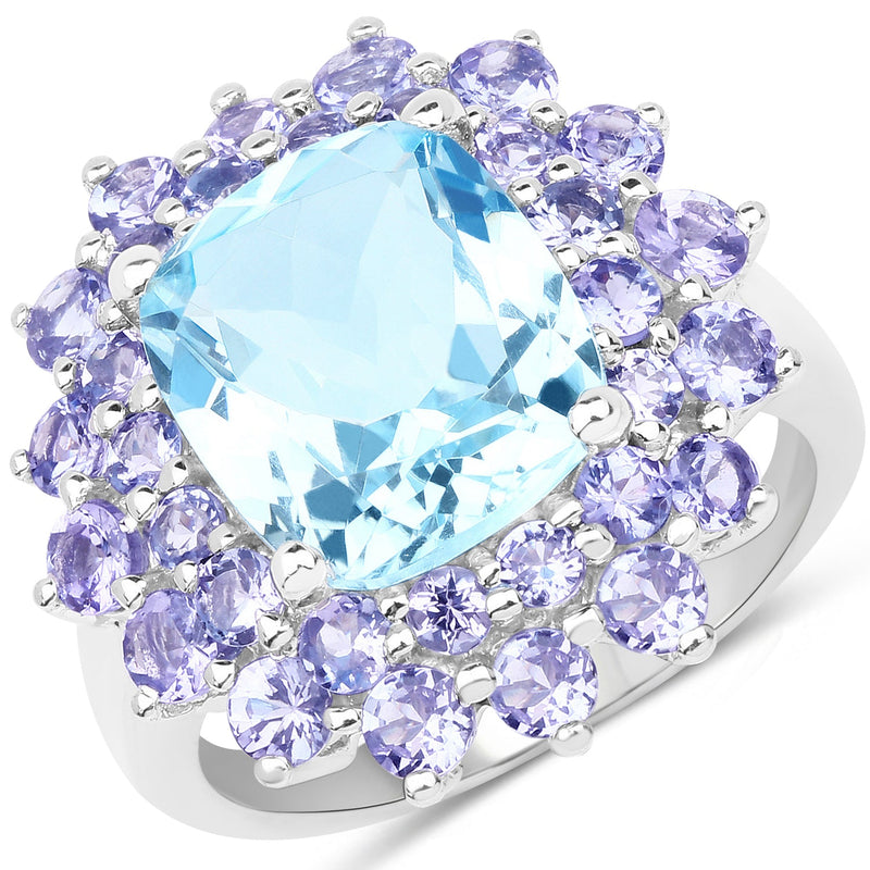 Bids.com 11.22 Carat Genuine Blue Topaz and Tanzanite .925 Sterling Silver Ring Rings