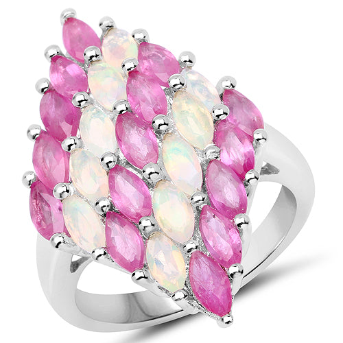 Bids.com 2.95 Carat Genuine Ethiopian Opal and Ruby .925 Sterling Silver Ring Rings