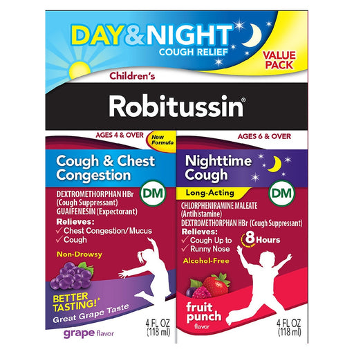 Robitussin Robitussin Day & Night Cough Relief, Grape/Fruit Punch Flavor, Children's, Value Pack Health & Beauty