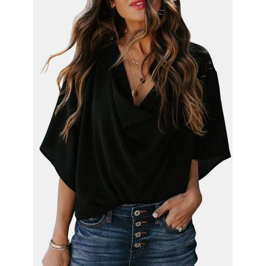 Cowl Neck Three-Quarter Sleeve Blouse