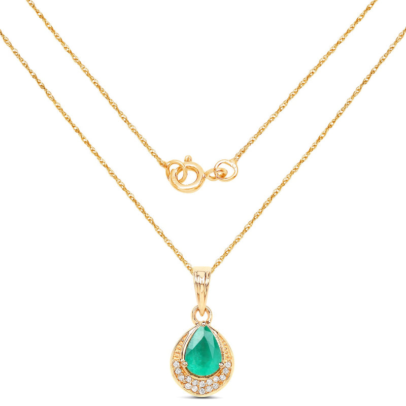 Bids.com 0.89 Carat Genuine Zambian Emerald and White Diamond 14K Yellow Gold Pendant Pendants