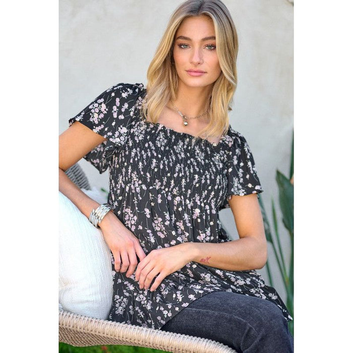 Floral Printed V-Neck Ruffle Top