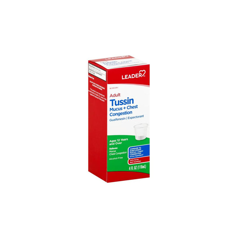 Leader Leader Adult Tussin Mucus + Chest Congestion Expectorant, 4 fl oz Medicine & Drugs White Smoke