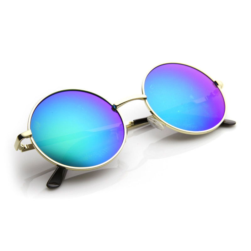 zeroUV Retro Hippie Round Flash Mirror Lens Metal Sunglasses 9636 Sunglasses