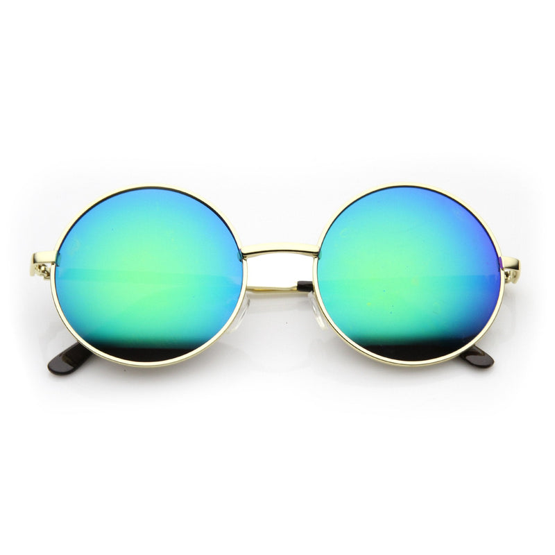 zeroUV Retro Hippie Round Flash Mirror Lens Metal Sunglasses 9636 Sunglasses