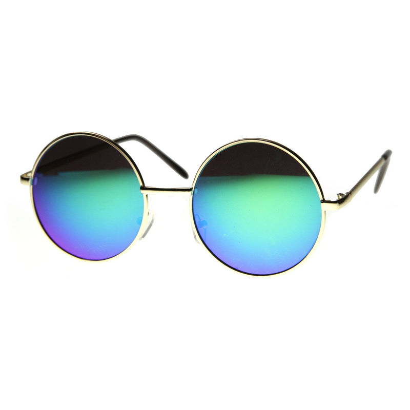 zeroUV Retro Hippie Round Flash Mirror Lens Metal Sunglasses 9636 Sunglasses