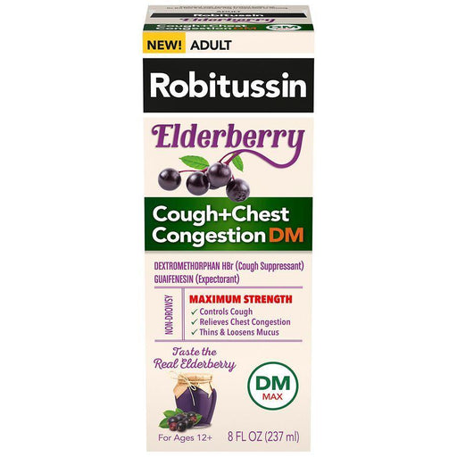 Robitussin Robitussin Cough + Chest Congestion, Dm, Maximum Strength, Elderberry, Adult 8 Fl Oz Health & Beauty