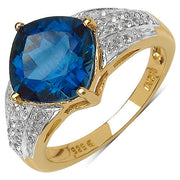 Bids.com 18K Yellow Gold Plated 3.83 Carat Genuine London Blue Topaz & White Topaz .925 Sterling Silver Ring Rings