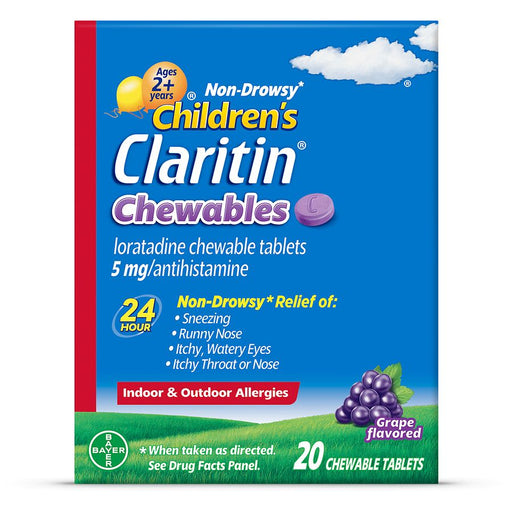 Claritin Claritin Childrens Allergy Relief 24 Hour 5Mg Chewable Tablets Grape 20Ct Grapes