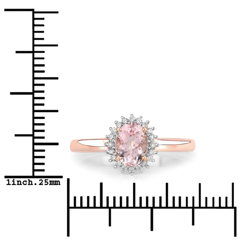 Bids.com 0.81 Carat Genuine Morganite and White Diamond 14K Rose Gold Ring Rings