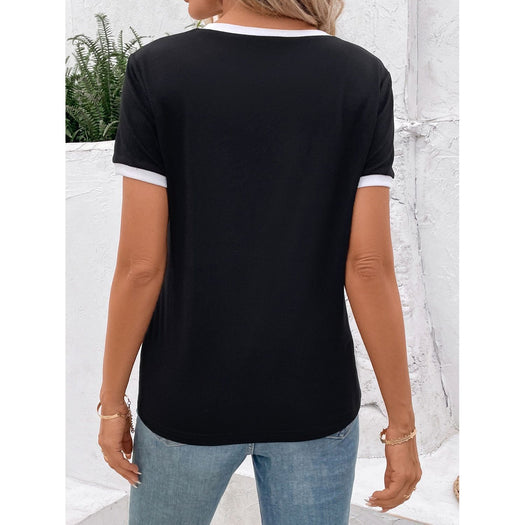 Heart Round Neck Short Sleeve T-Shirt