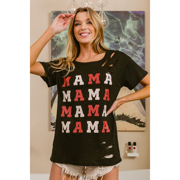 BiBi MAMA Graphic Distressed Short Sleeve T-Shirt