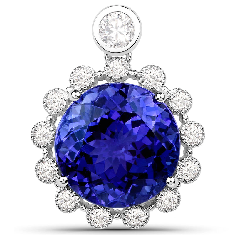 Bids.com 14.36 Carat Genuine Tanzanite and White Diamond 18K White Gold Pendant Pendants