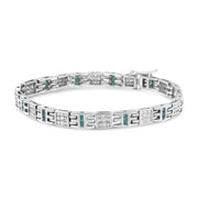 Bids.com 14K White Gold Princess-Cut white and Blue Diamond 3.00 cttw Fashion Link Bracelet (H-I Color, SI1-SI2 Clarity) Bracelets