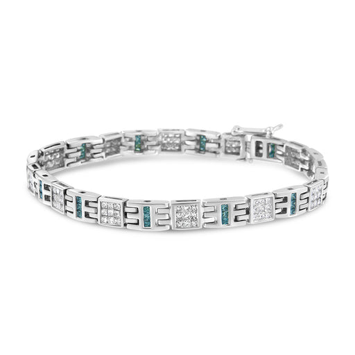 Bids.com 14K White Gold Princess-Cut white and Blue Diamond 3.00 cttw Fashion Link Bracelet (H-I Color, SI1-SI2 Clarity) Bracelets