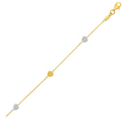Bids.com 14k Two-Toned Yellow and White Gold Anklet with Textured Hearts Accessories