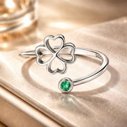 Bids.com 925 Sterling Silver Four-Leaf Clover Ring with Pavé CZ - 0.15cm Width Rings