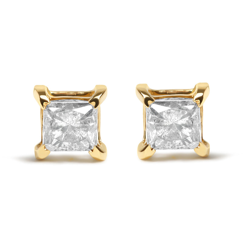 Bids.com 14K Yellow Gold 5/8 Cttw Princess Natural Brown Color Diamond 4-Prong Stud Earrings (Brown Color, VS2-SI1 Clarity) Earrings