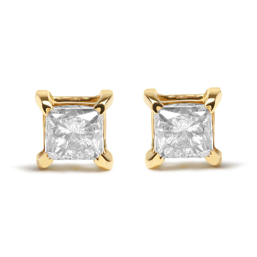 Bids.com 14K Yellow Gold 5/8 Cttw Princess Natural Brown Color Diamond 4-Prong Stud Earrings (Brown Color, VS2-SI1 Clarity) Earrings White Smoke Yellow.Gold / 0.62