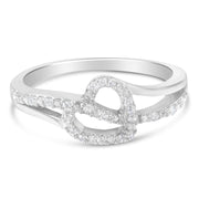 Bids.com .925 Sterling Silver 1/8 Cttw Diamond Open Heart Leaf Curvy Bypass Accent Fashion or Promise Ring (I-J Color, I2-I3 Clarity) - Size 6 Rings