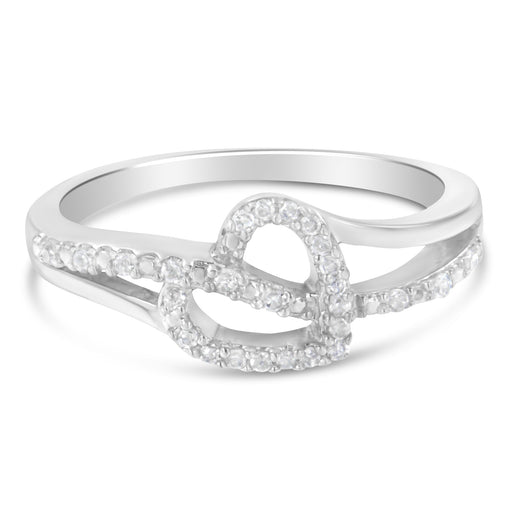 Bids.com .925 Sterling Silver 1/8 Cttw Diamond Open Heart Leaf Curvy Bypass Accent Fashion or Promise Ring (I-J Color, I2-I3 Clarity) - Size 6 Rings