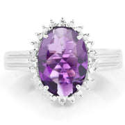 Bids.com 4.99 Carat Genuine Amethyst and White Topaz .925 Sterling Silver Ring Rings