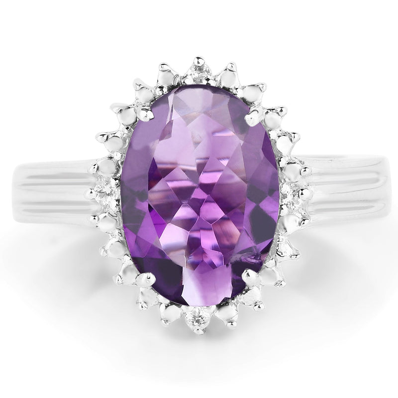 Bids.com 4.99 Carat Genuine Amethyst and White Topaz .925 Sterling Silver Ring Rings
