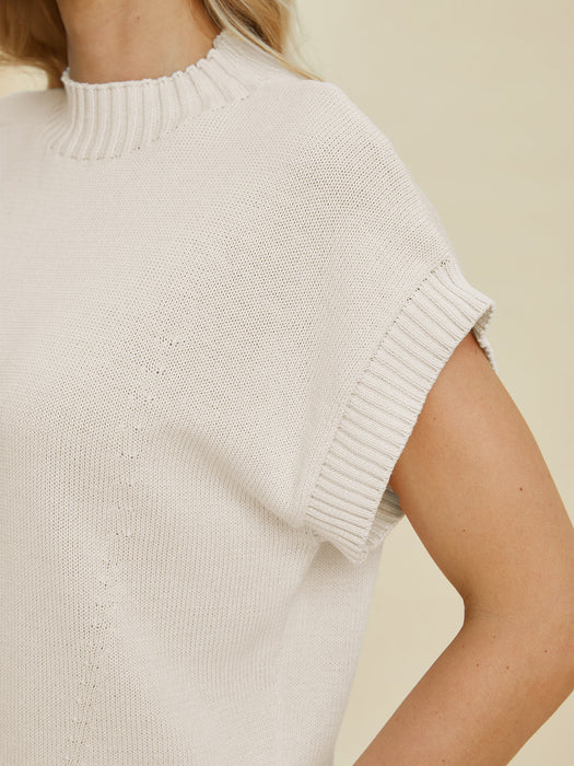 Full Size Mock Neck Short Sleeve Sweater