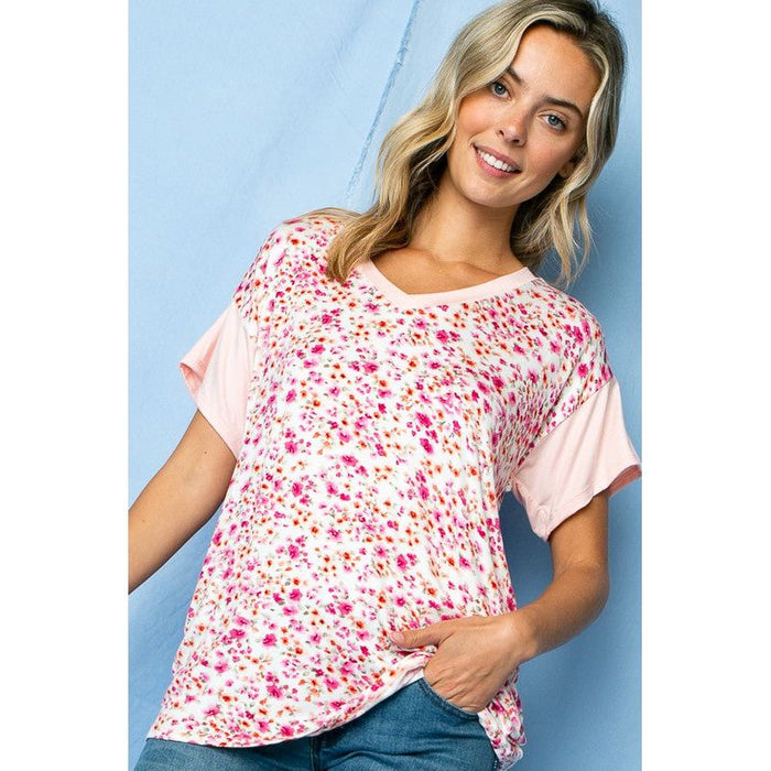 Dizzy Floral Solid Mix Boxy Top