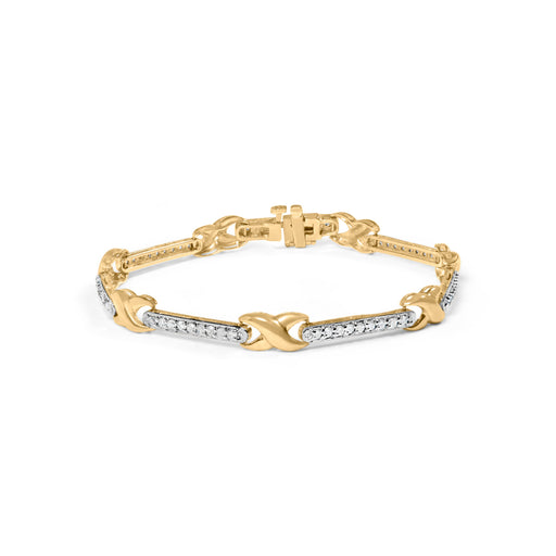 Bids.com 10K Yellow Gold 1.00 Cttw Pave Set Diamond Bar and  X-Link 7" Bracelet (I-J Color, I3 Quality) Bracelets