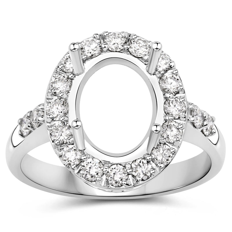 Bids.com 0.60 Carat Genuine White Diamond 14K White Gold Semi Mount Ring - holds 10x8mm Oval Gemstone Rings