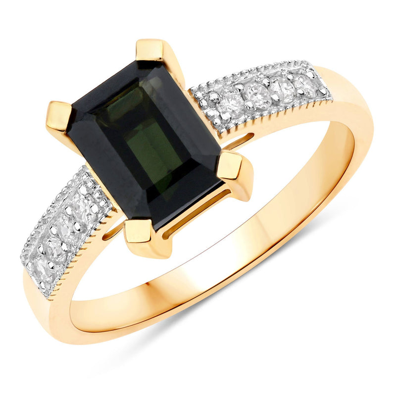 Bids.com 1.91 Carat Genuine Green Tourmaline and White Diamond 14K Yellow Gold Ring Rings
