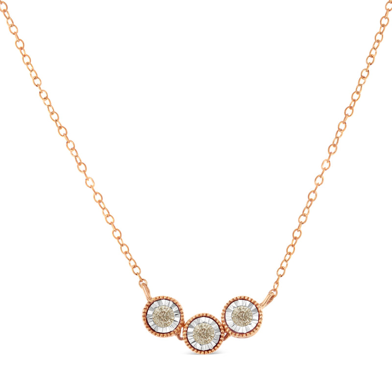 Bids.com 10K Rose and White Gold Plated .925 Sterling Silver 1/4 Cttw Miracle-Set Champagne Diamond Triple Circle 18" Necklace (I2-I3 Clarity) Necklaces