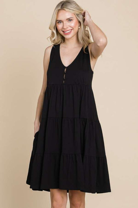 Racerback Tiered Tank Dress in Black