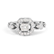 Bids.com 14K White Gold Diamond 3/4 Cttw Diamond Halo Style and Woven Shank Engagement Ring (G-H Color, VS2-SI1 Clarity) - Size 7 Rings
