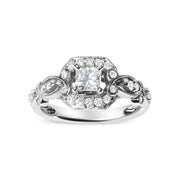 Bids.com 14K White Gold Diamond 3/4 Cttw Diamond Halo Style and Woven Shank Engagement Ring (G-H Color, VS2-SI1 Clarity) - Size 7 Rings