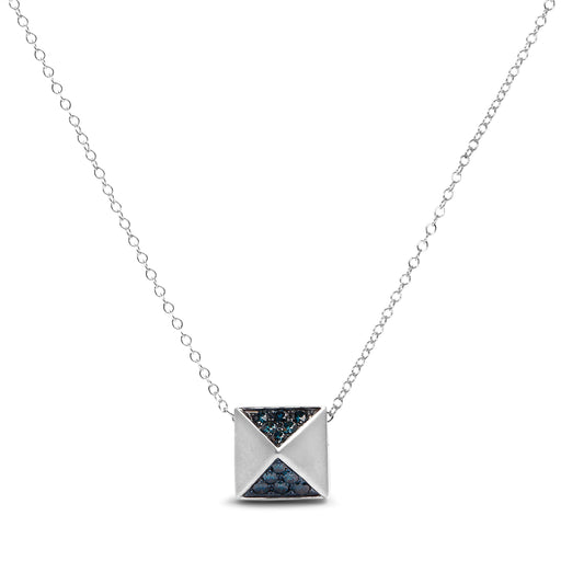 Bids.com 14K White Gold 1/4 Cttw Treated Blue Diamond Matte Finished Pyramid Pendant Necklace (Blue Color, SI1-SI2 Clarity) - 18" Inches Necklaces