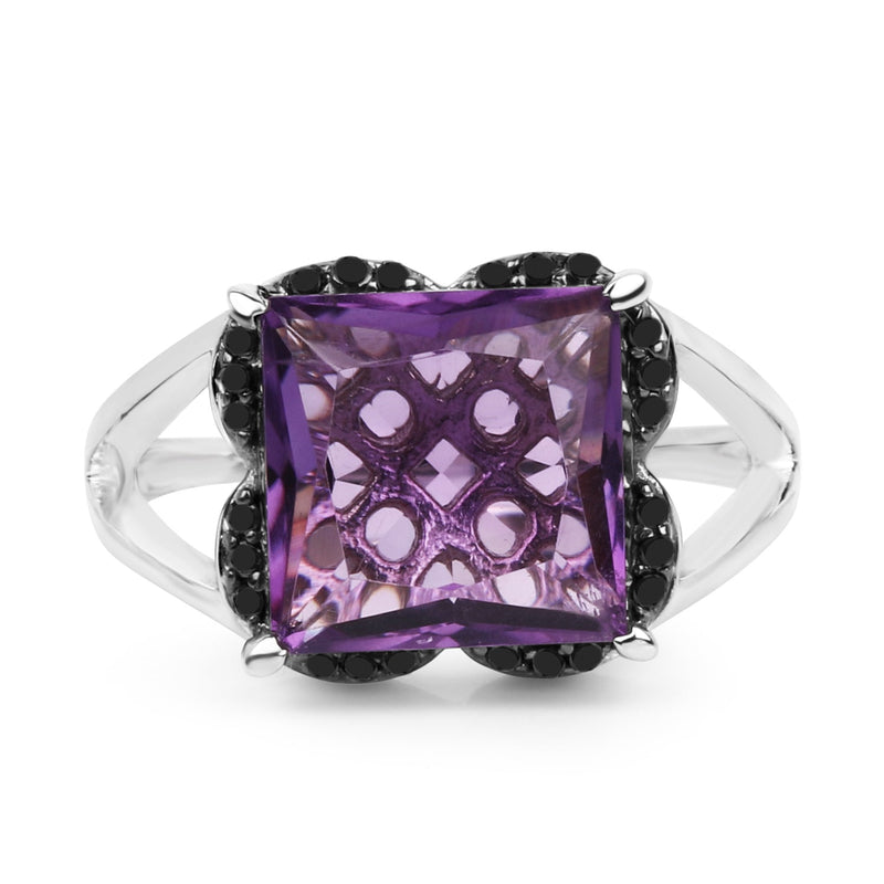 Bids.com 4.58 Carat Genuine Amethyst & Black Diamond .925 Sterling Silver Ring Rings