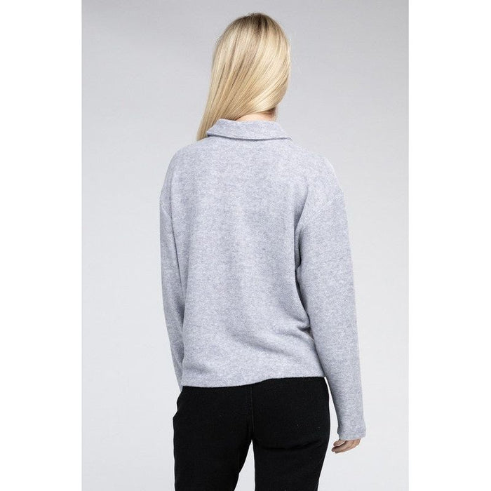 Brushed Melange Hacci Collared Sweater