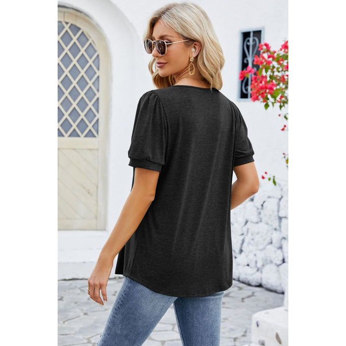 Ruched Scoop Neck Short Sleeve Blouse