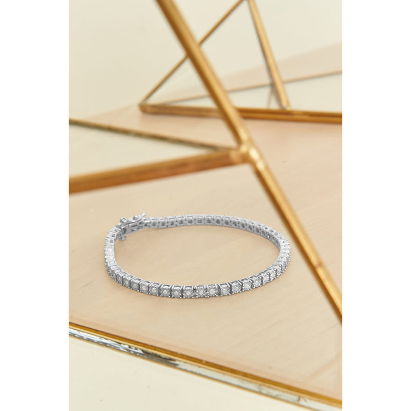 Bids.com .925 Sterling Silver 1.0 Cttw Miracle-Set Diamond Round Faceted Bezel Tennis Bracelet (I-J Color, I3 Clarity) - 7" Bracelets