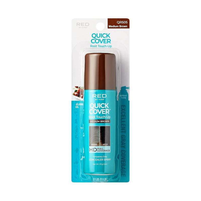 Red by Kiss Quick Cover Root Touch-Up Spray, Waterproof & Smudge-Proof Gray Coverage, Quick-Dry Formula With Jojoba Oil, Lightweight & Travel-Friendly (Medium Brown, 2oz)