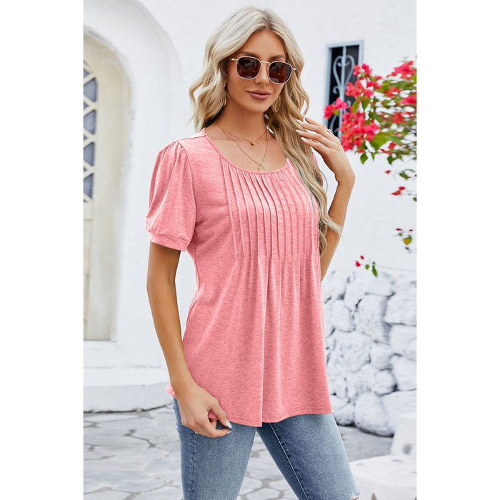 Ruched Scoop Neck Short Sleeve Blouse