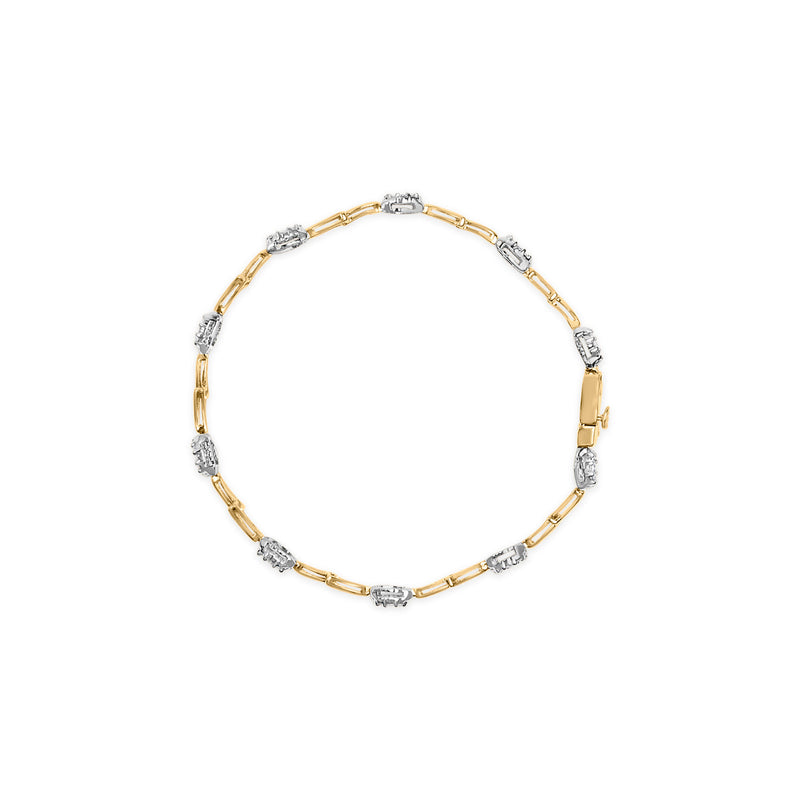 Bids.com 10K White and Yellow Gold 1.00 Cttw Diamond Oval Shaped Cluster Link  Bracelet (I-J Color, SI2-I1 Clarity) - 7" Inches Bracelets