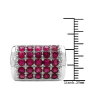 Bids.com 3.01 Carat Genuine Ruby & White Diamond .925 Sterling Silver Ring Rings
