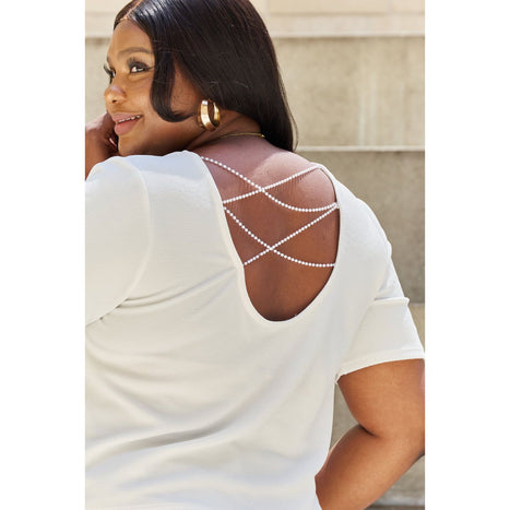 And The Why Pearly White Criss Cross Pearl Detail Open Back T-Shirt