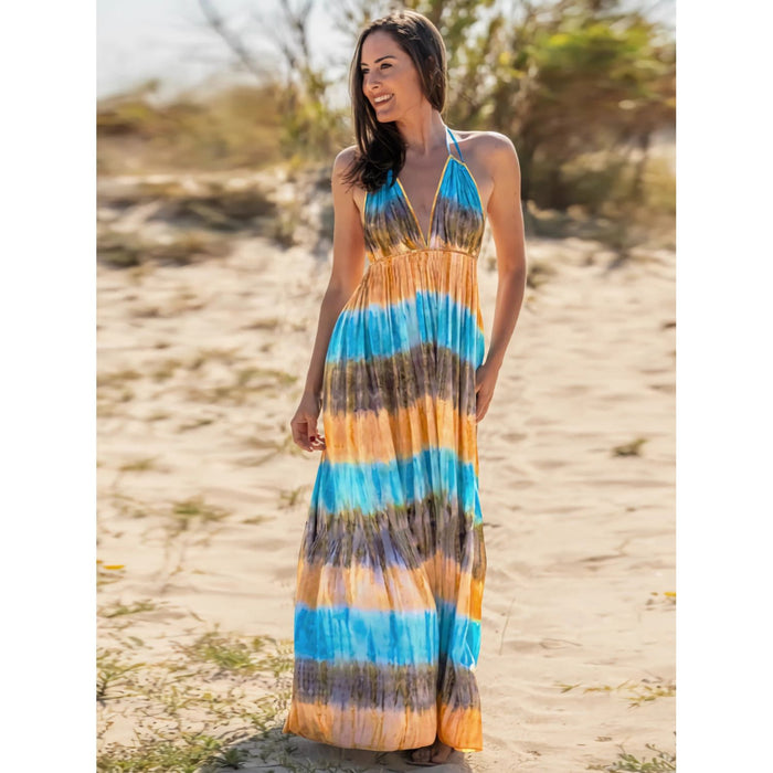 Tie-Dye Halter Neck Sleeveless Dress