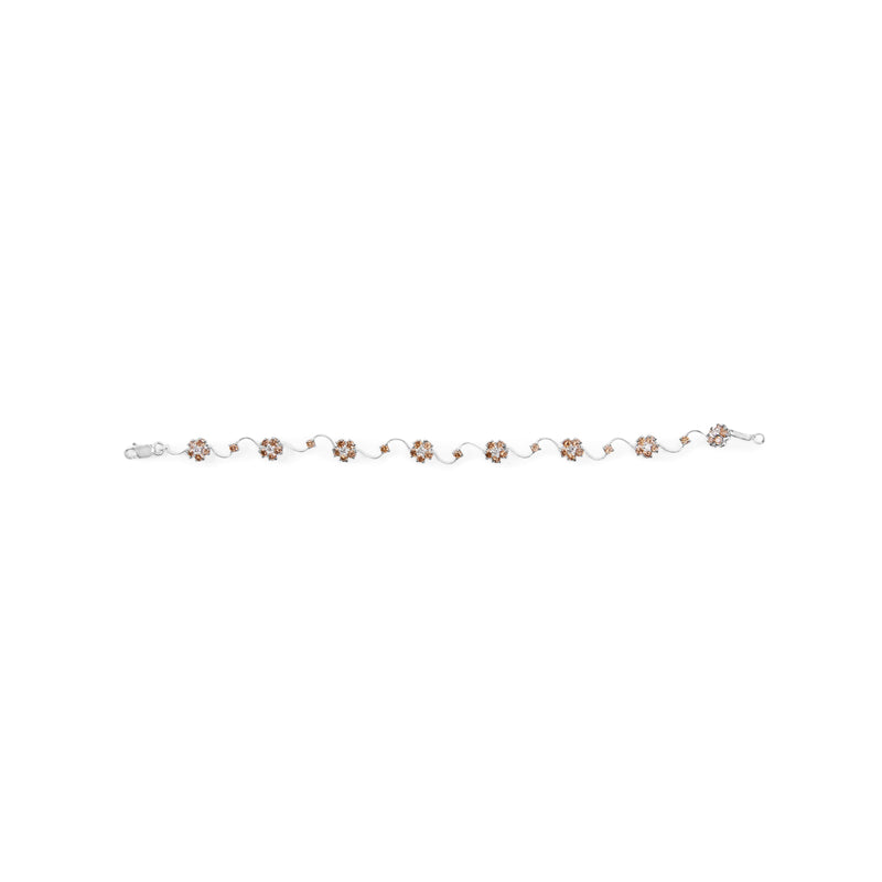 Bids.com 10K White Gold 4.0 Cttw Champagne and White Diamond Floral Cluster and Station Link Bracelet (H-I Color, SI2-I1 Clarity) - 7" Inches Bracelets