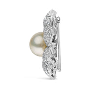 Bids.com 18K White Gold 2 3/4 Cttw Diamond and 12.5 MM Cultured Freshwater Pearl Floral Brooch Pin (G-H Color, VS1-VS2 Clarity) Accessories