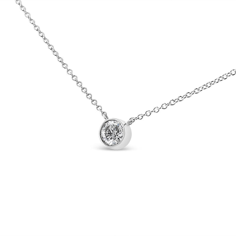 Bids.com 10K White Gold 1/2 Carat Round Brilliant-Cut Diamond Modern Bezel-Set Solitaire 16"-18" Pendant Necklace (H-I Color, SI2-I1 Clarity) Necklaces